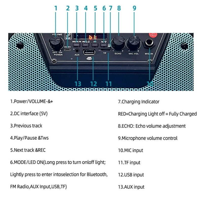 NEW TTD-8257 20W Portable 8INCH Outdoor Wireless Bluetooth Trolley Saboofer Party DJ Home Karaoke Speaker With Wireless Microphone 🎤 - Thumbnail 5